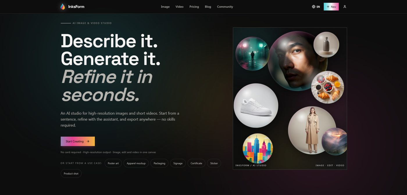 InksForm — AI attēlu un video ģenerēšanas SaaS